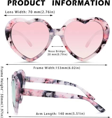Vista 4 de Pro Acme Lentes de sol de corazón para mujer, polarizados, encantadores, estilo retro, de moda roja