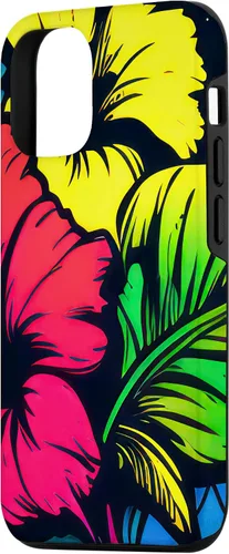 Vista 2 de Funda para iPhone 15 con diseño de flor de hibisco, diseño de graffiti botánico bohemio