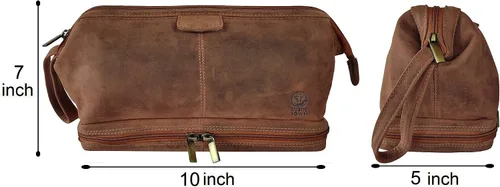 Vista 3 de Combo de bolsa de lona de cuero genuino y bolsa de aseo El mejor regalo de viaje masculino durante la noche para hombres Combo de bolsa de lona