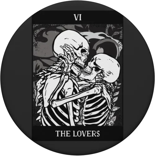 Vista 3 de The Lovers - Tarjeta de Tarot con diseño de esqueleto para Halloween, gótico, diseño de PopSockets intercambiables