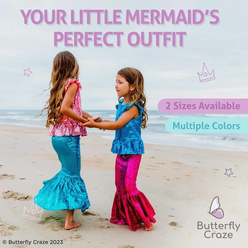 Vista 6 de Butterfly Craze Little Girl's Mermaid Costume, TopDress with Skirt - Perfect for Birthday Parties, Halloween, School Fairs