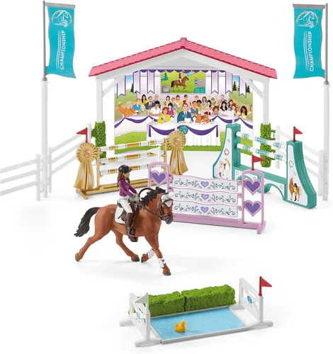 Vista 8 de Schleich Horse Club, juego de 86 piezas, juguetes de caballos para niñas y niños de 5 a 12 años, torneo de caballos de la amistad