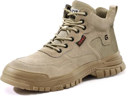 Vista 10 de Botas de trabajo para hombre, botas de soldadura sin cordones para hombres, botas de punta de acero indestructibles, zapatos de punta de acero