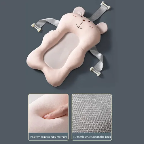 Vista 4 de Cojín de baño para bebé, cojín flotante para asiento de bañera de dibujos animados, alfombrilla de malla 3D para recién nacidos, almohadillas