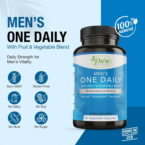 Vista 2 de Pure By Nature Multivitamínico diario para hombres, suplemento de apoyo inmunológico con ingredientes no transgénicos, vitaminas y minerales
