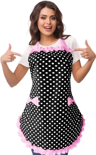Vista 21 de Violet Mist Lindos delantales negros para mujeres con bolsillos, delantales vintage retro elegantes para niñas con lazo, vestido sexy de los años