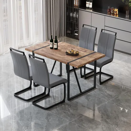 Vista 30 de Juego de mesa de comedor moderno para 4, juego de mesa y sillas de cocina de madera, juego de mesa de comedor de 5 piezas con 1 mesa de MDF y 4