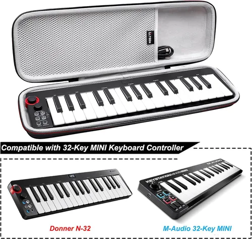 Vista 2 de LTGEM - Funda compatible con M-AUDIO Keystation Mini 32 MK3/Donner N-32 MINI controlador de teclado MIDI USB de 32 teclas, bolsa de almacenamiento