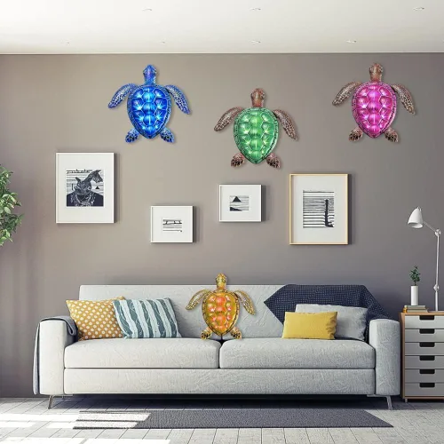 Vista 9 de Surakey Decoración de pared de tortuga marina de metal, decoración de pared de tortuga marina, adorno colgante de animales para el hogar