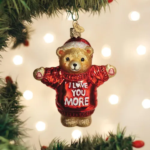 Vista 5 de Old World Christmas - Oso de vidrio soplado "Te quiero más", adorno para árbol de Navidad, decoración festiva hecha a mano, colección del Día de San