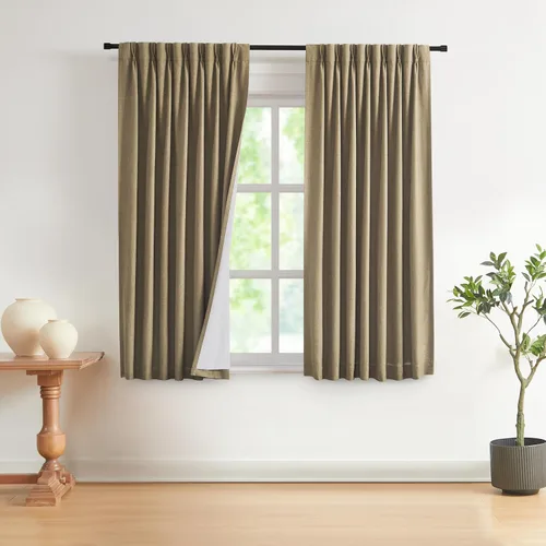 Vista 67 de Vision Home Cortinas marrones con pliegues pinzados, opacas completas, cortinas de ventana de lino mezclado para oscurecer la habitación, cortinas
