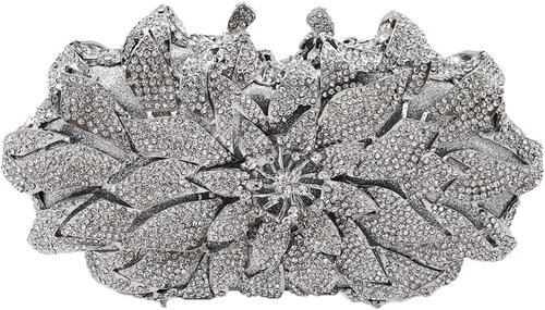 Vista 9 de Boutique De FGG Bolsos de noche con diamantes de imitación de flores para mujer, para fiesta formal, de cristal, bolso de mano de boda, mini Dorado