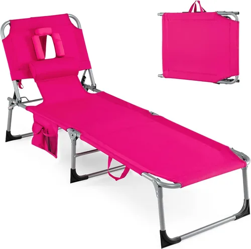 Vista 25 de Goplus Silla bronceadora, silla plegable ajustable para patio con orificio para la cara, almohada extraíble, 330 libras, correa de transporte, silla