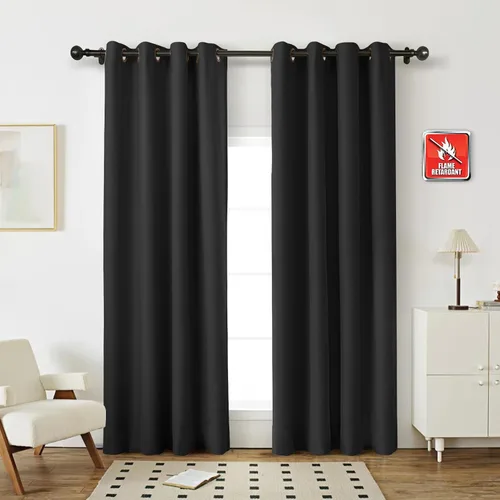 Vista 14 de Fcosie Cortinas ignífugas de 54 pulgadas de largo (2 paneles, beige), cortinas opacas 80% para dormitorio, sala de estar, cortina de oscurecimiento