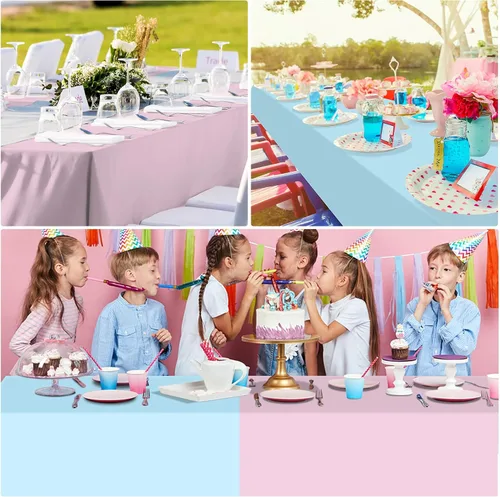 Vista 6 de MASHAN 6Pack de manteles para revelación de género, manteles desechables de plástico rosa y azul, fundas de mesa rectangulares para decoración