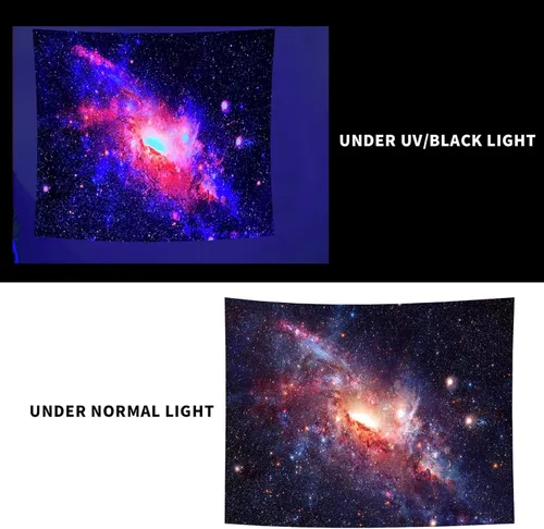 Vista 5 de Pósteres de luz negra para adultos, tapiz de luz negra galaxia, tapiz de pared espacial con estrellas moradas, tapiz reactivo a los rayos UV