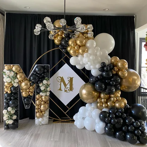Vista 5 de FOTIOMRG Globos negros de 12 pulgadas, paquete de 100 globos de látex negros para cumpleaños, graduación, Halloween, baby shower, día del padre