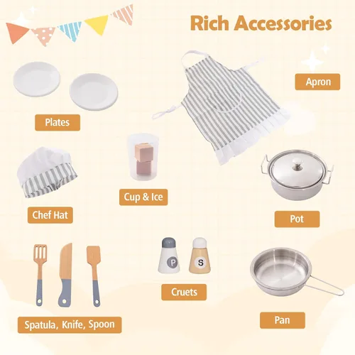 Vista 5 de Costzon Juego de cocina esquinera para niños, cocina de madera con sonidos y luces, lavadora, máquina de hielo, microondas, horno, fregadero