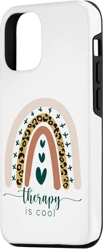 Vista 2 de iPhone 15 Therapy is Cool Mental Health Awareness Rainbow Leopard Cute Case