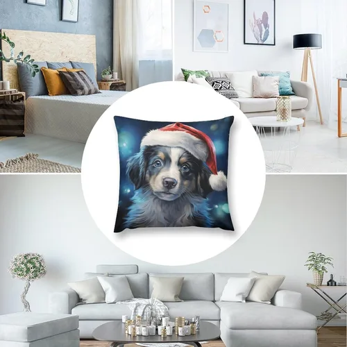 Vista 5 de Almohadas decorativas para sofá, perro, cachorro, decoradas con luces de Papá Noel, regalo para amantes de los perros, funda de cojín para sofá al