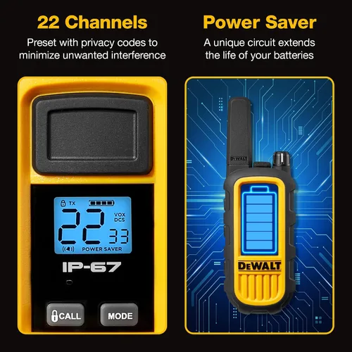 Vista 8 de DEWALT DXFRS300 FRS Walkie Talkies, radio de 2 vías de largo alcance, 1W, IP67 impermeable, paquete de 6 con 6 auriculares, cargador de banda