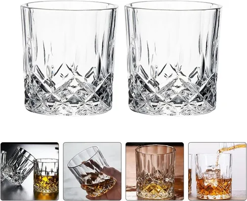 Vista 3 de UPKOCH Juego de vasos de whisky de cristal: 4 vasos de whisky vintage, vasos de whisky, vasos de cristal, copas de cóctel para bar