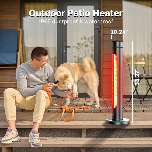 Vista 5 de ThermoMate Calentador eléctrico para patio, calentador infrarrojo IP65 de 1500 W para exteriores/interiores con control remoto, 8 niveles
