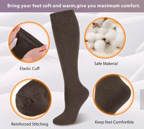 Vista 2 de Iseasoo Calcetines altos hasta la rodilla para mujer, calcetines térmicos de algodón para senderismo, invierno, regalos