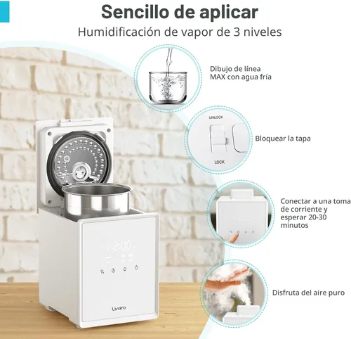 Vista 5 de Livatro Humidificador de acero inoxidable, humidificador de niebla cálida de 3 L, fácil de limpiar con humidificador de vapor caliente