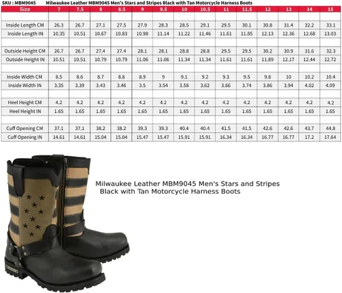 Vista 3 de Milwaukee Leather MBM9045 - Botas de arnés para motocicleta con estrellas y rayas, color negro, color marrón