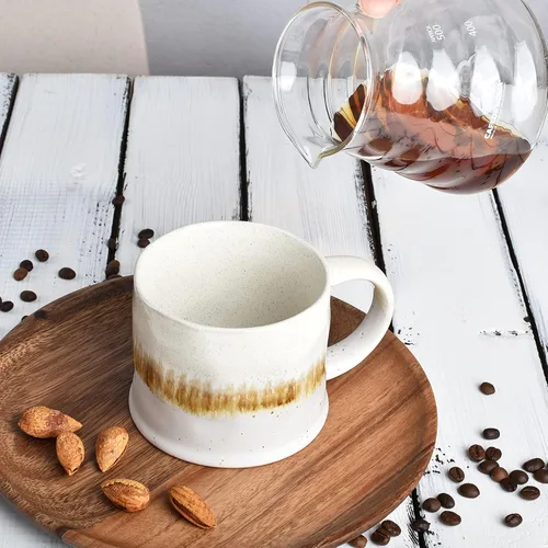 Vista 5 de Bosmarlin Juego de 2 tazas de café medianas de cerámica, 15 onzas, taza de té grande de cerámica para oficina y hogar, apta para lavavajillas y Beige
