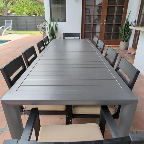 Vista 9 de PURPLE LEAF Mesa de comedor al aire libre de 121" X 37" con tablero de listones Mesa grande de aluminio rectangular para patio, mesa de comedor