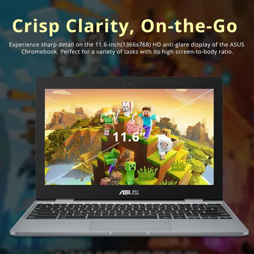 Vista 3 de ASUS Laptop Chromebook C223 HD de 11.6/'', procesador Intel Celeron N3350, 4 GB de RAM, memoria flash eMMC de 32 GB, gráficos Intel HD, cámara web