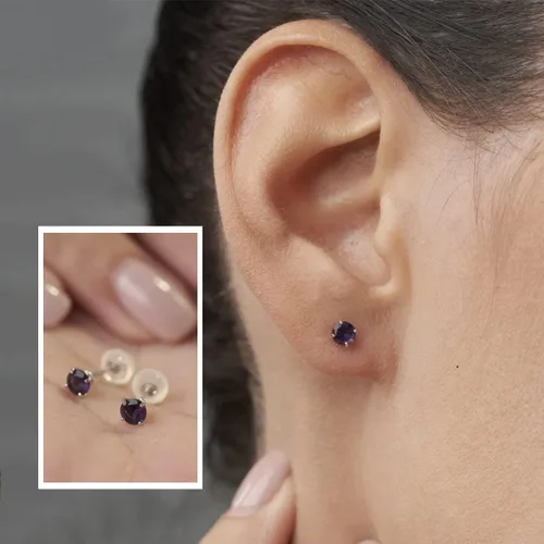Vista 2 de 14k Gold Round Stud Earrings for Women Small 4mm Birthstone Earrings Real Gold Gemstone Earrings for Women Gemstone Stud Earrings for Women by