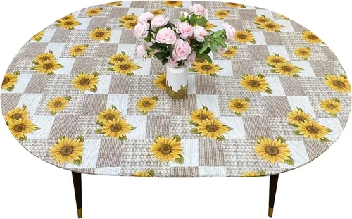 Vista 152 de LIBERECOO Mantel redondo de vinilo ajustable con reverso de franela, borde elástico, impermeable, resistente a las manchas, mantel lavable