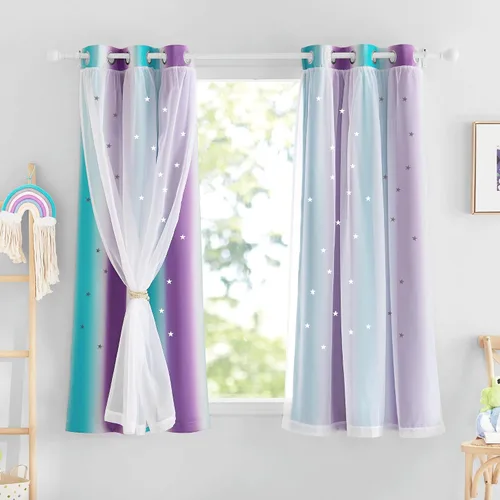 Vista 22 de NICETOWN Cortinas para dormitorio de niñas, cortinas de arco iris, cortinas de estrellas, cortinas de princesa, decoración de habitación