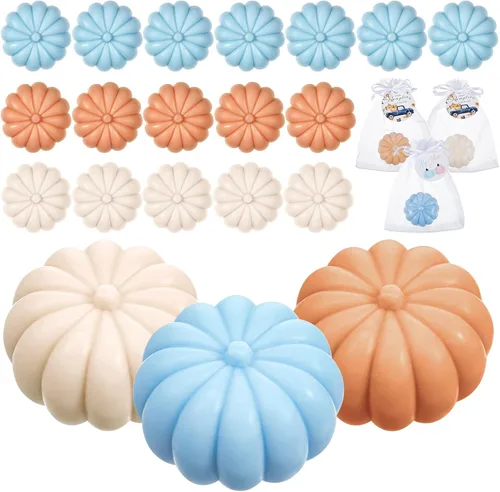 Vista 9 de Maxcheck 12 juegos de calabazas de otoño para baby shower, regalos de fiesta de jabón, incluye etiquetas temáticas de jabón de calabaza, bolsa