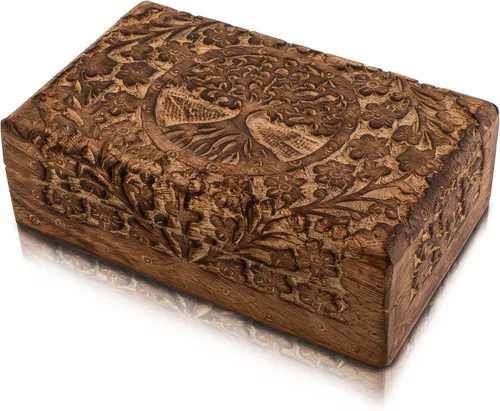 Vista 8 de Gran regalo de cumpleaños, caja de joyería decorativa de madera hecha a mano, organizador de joyas tallado en árbol de la vida, caja de recuerdos