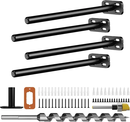 Vista 17 de 4 piezas de soportes de estante de pared resistentes para estantes flotantes ocultos, soportes de estante negros decorativos para estantes flotantes
