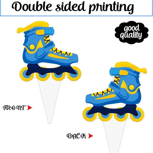 Vista 6 de 48 piezas de decoración para cupcakes de patinaje sobre ruedas, decoraciones de fiesta de cumpleaños para niños, temática de patinaje azul