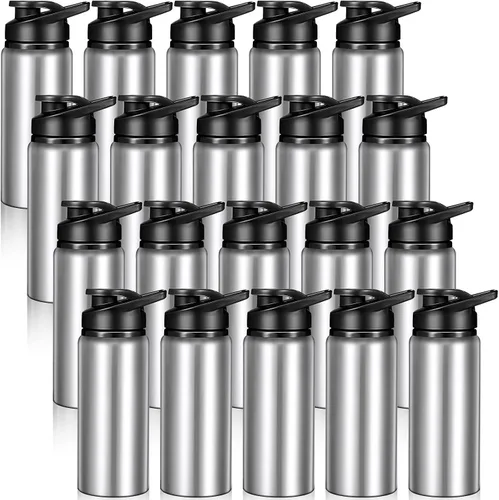 Vista 15 de Potchen - Paquete de 20 botellas de agua de aluminio con tapa a presión, color negro, 20 onzas