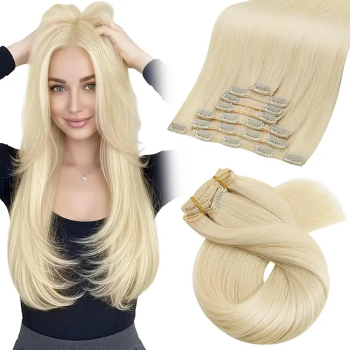 Vista 24 de Moresoo Extensiones de cabello humano con clip, balayage, color marrón oscuro a marrón dorado con clip, extensiones de cabello humano con clip, 5