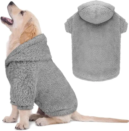 Vista 12 de Suéteres de vellón y sherpa para perros pequeños, mullidos, suaves, de doble cara, afelpados, con capucha, negro, XS