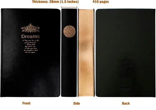 Vista 4 de Diario grueso, papel en blanco de calidad superior, con borde dorado, cuaderno de tapa dura con cubierta negra suave de piel sintética, de 416