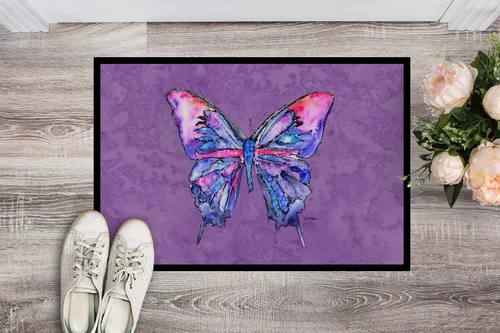 Vista 2 de Caroline's Treasures 8860MAT - Felpudo de mariposa sobre morado de 18 x 27 pulgadas, tapete para puerta delantera, para interiores y exteriores