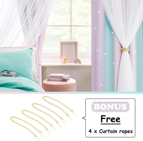 Vista 2 de NICETOWN Cortinas para Dormitorio de Niñas Infantiles con Estrellas Caladas Ventana 2 Capas Cortina 63 Pulgadas de Longitud Oscurecimiento