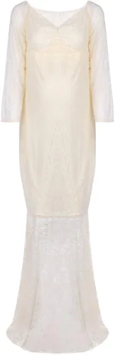 Vista 2 de Vestido de maternidad de encaje de manga larga con cuello en V y hombros descubiertos para mujer, vestido de fotografía para baby shower, sesión