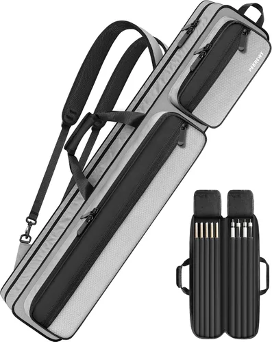 Vista 8 de Pool Cue Case, 4x5 Pool Stick Bag with Multiple Accessory Pockets Fit Multi-Sticks Soft Cue Stick Case, Hidden Shoulder Strap, 2 Handle, Travel