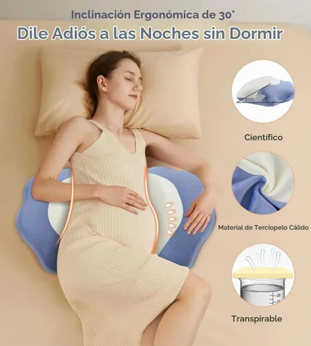 Vista 4 de Almohadas de embarazo para dormir, almohada de espuma viscoelástica para maternidad con soporte para la espalda, el vientre y las caderas, almohada