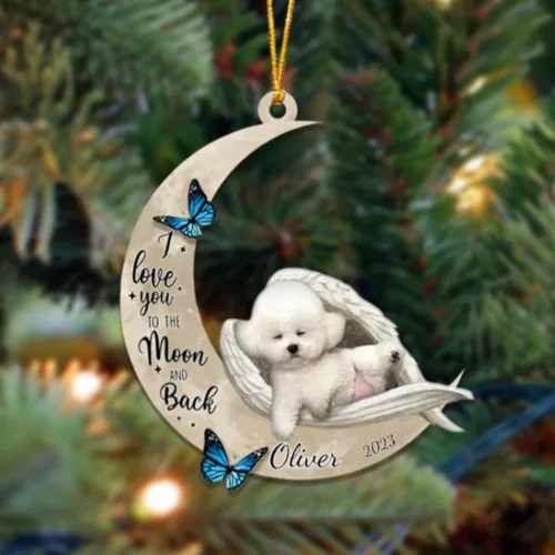 Vista 92 de Adorno colgante personalizado de ángel durmiendo en la luna, perro sabueso afgano, nombre personalizado, acrílico impreso en 2D plano – cumpleaños